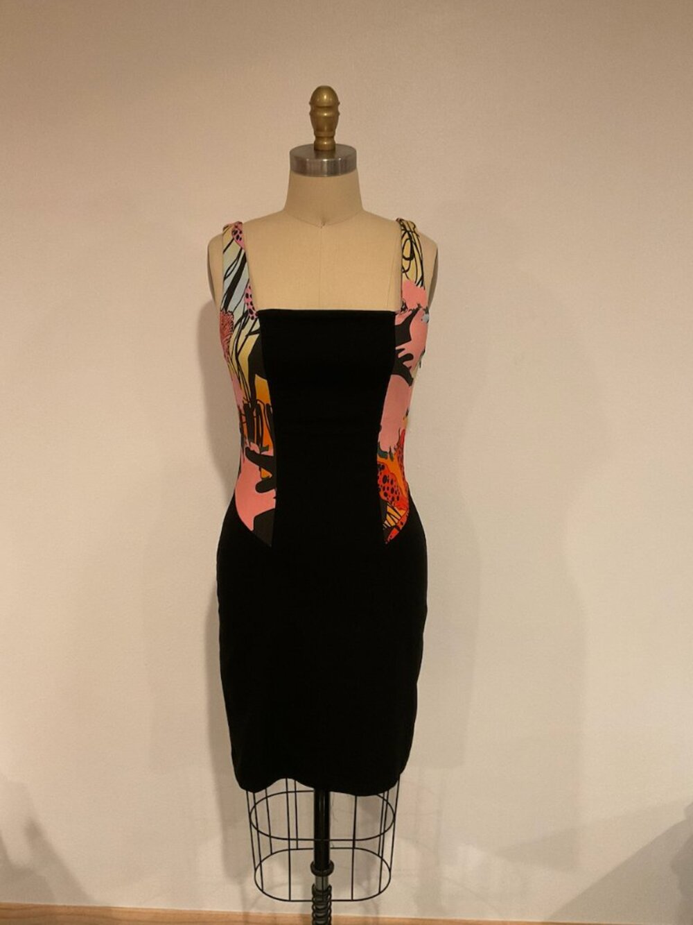 Desigual Black Colorful Abstract Print Bodycon Mini Dress Size S